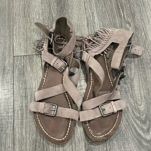 Suede leather fringe detail sandals